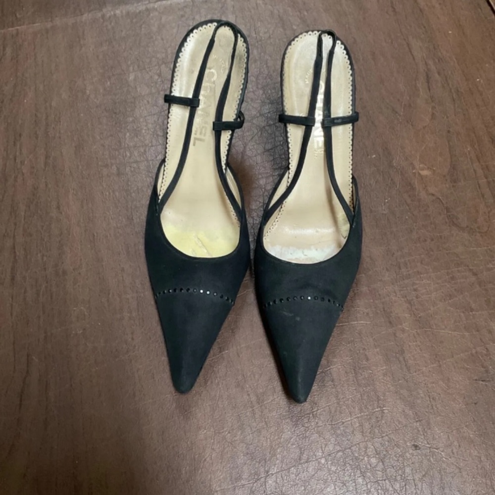 chanel vintage Black Slingback Shoes Size 36